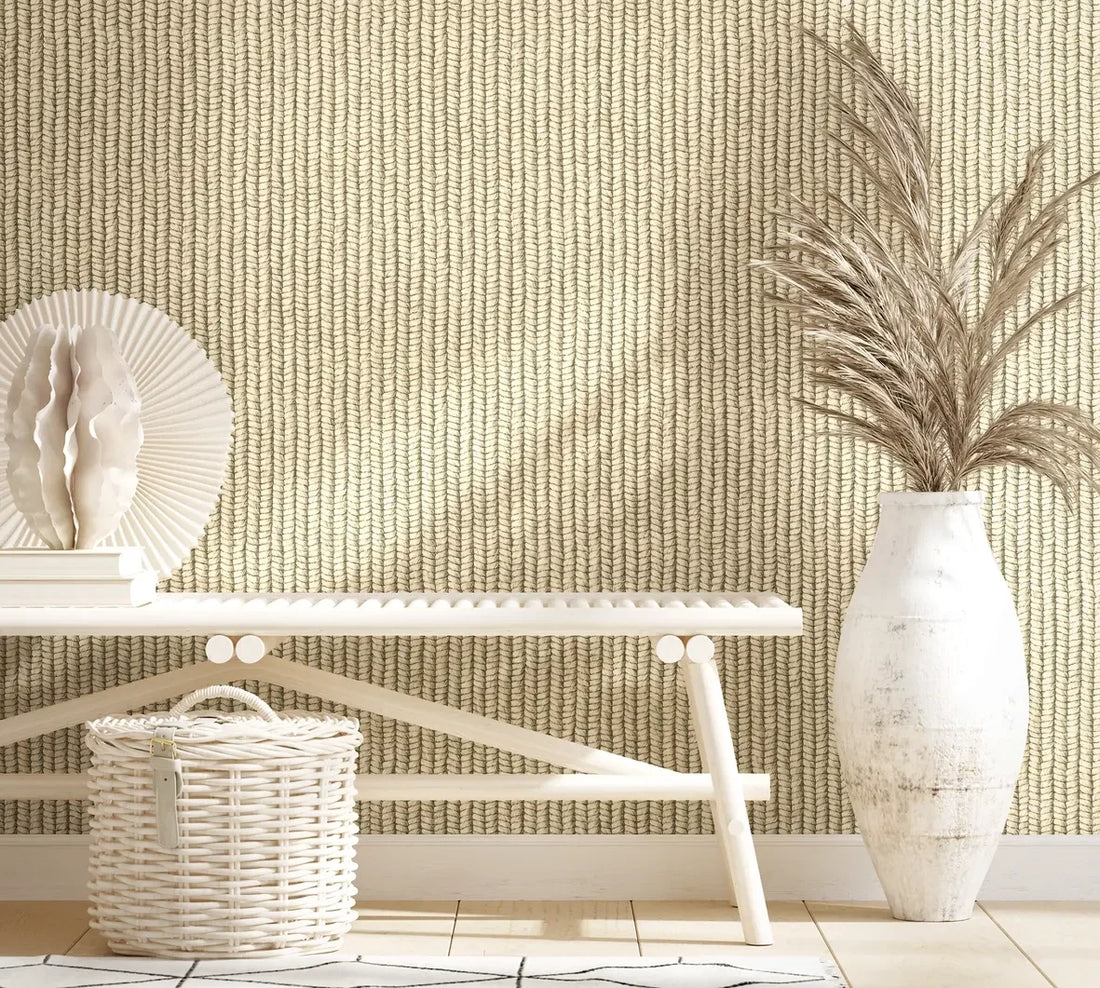 Marburg Struktura 45749 woven vertical stripe wallpaper in warm brown and beige with an embossed textile look