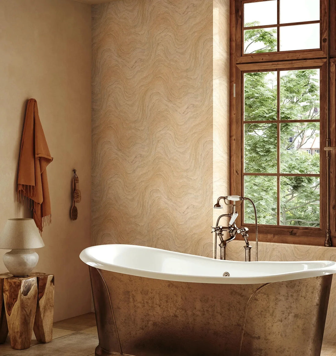 Marburg Struktura 45755 warm beige stone-look wallpaper with wavy marble striations