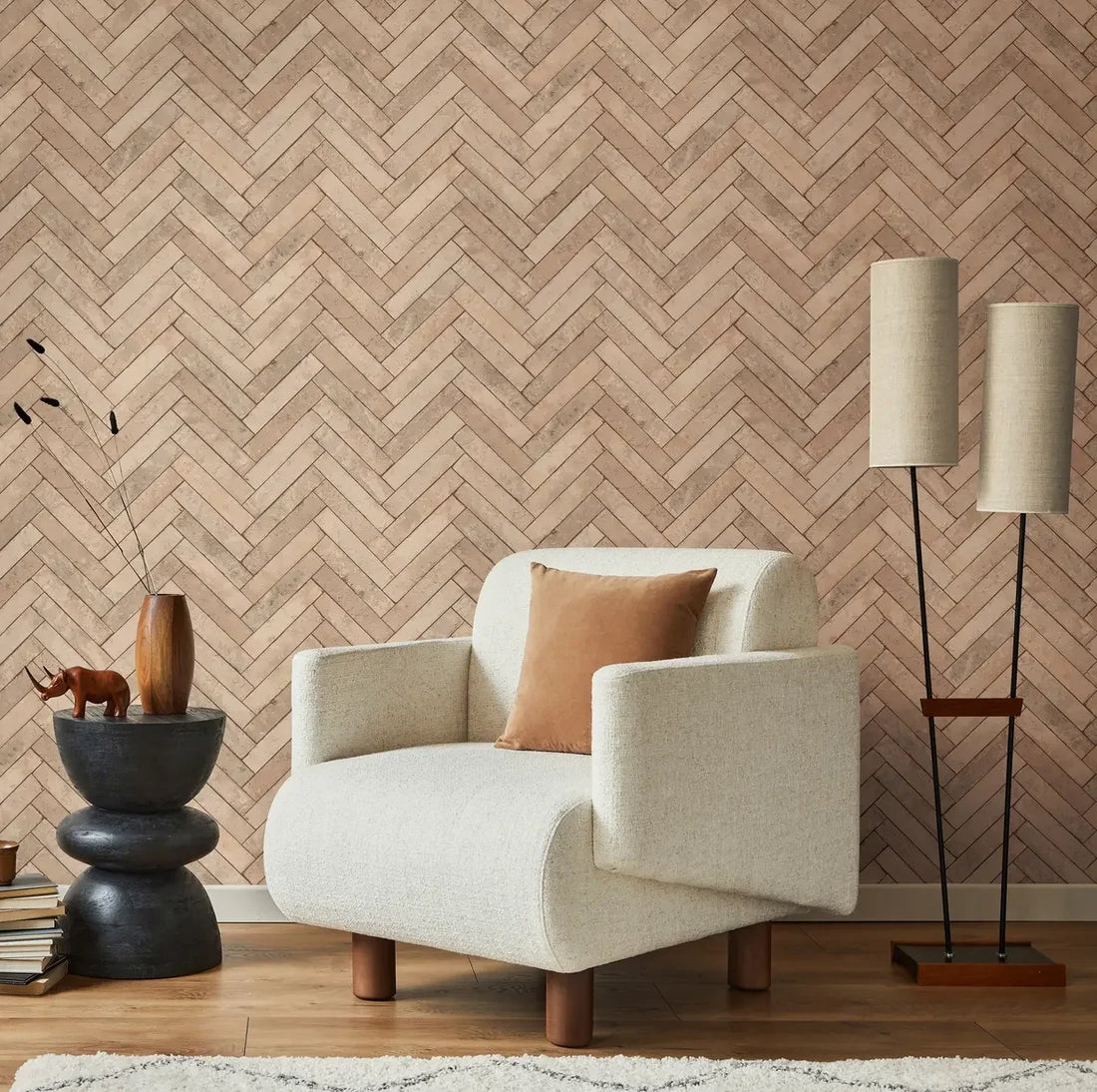 Marburg Struktura 45760 beige herringbone stone-look wallpaper with warm taupe accents.