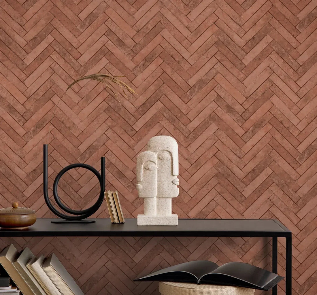 Marburg Struktura 45763 terracotta herringbone brick-look wallpaper.