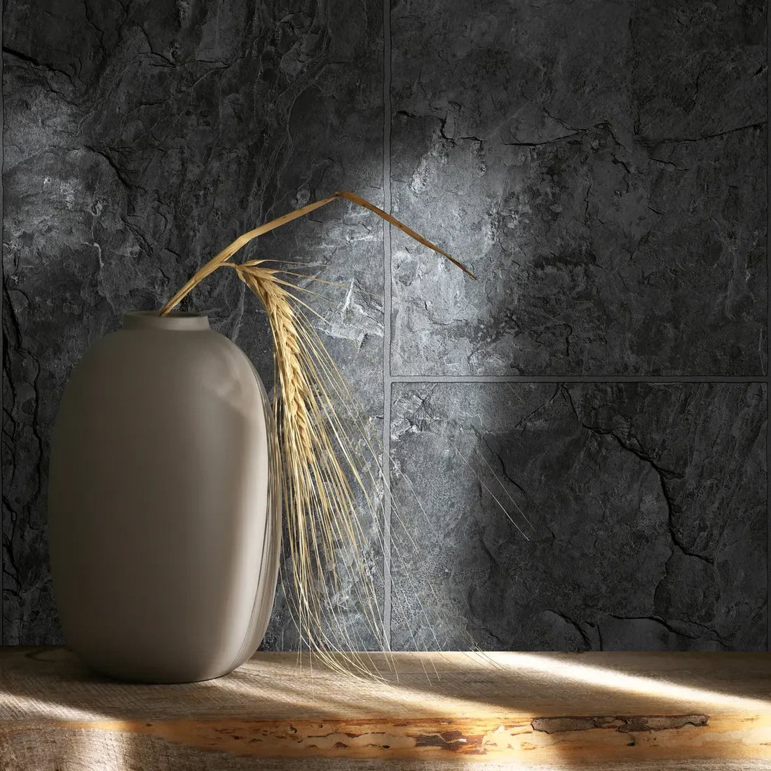 Marburg Struktura 45765 anthracite stone tile-look wallpaper in charcoal grey