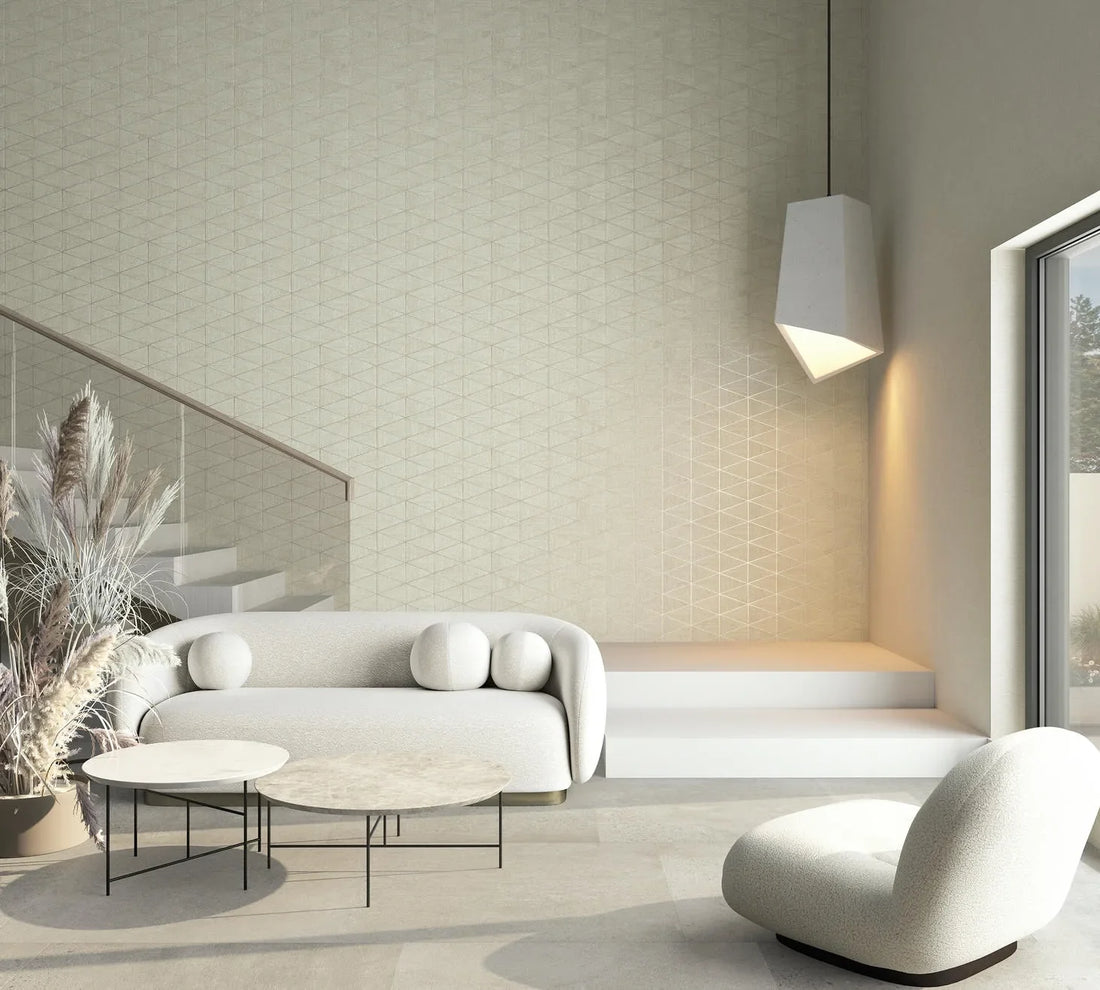 Marburg Travertino 33358 geometric beige triangle wallpaper with travertine stone look