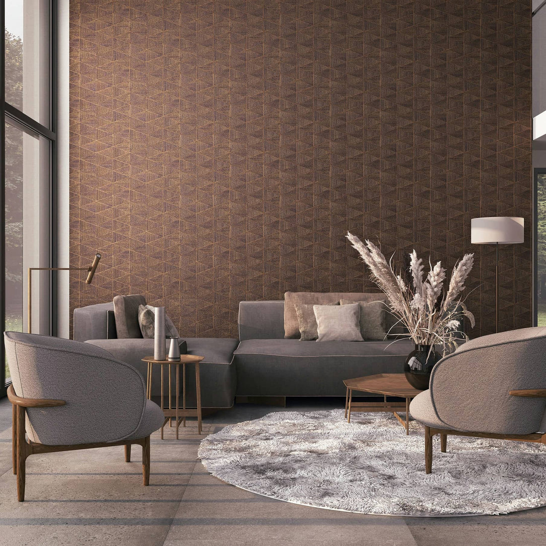 Marburg Travertino 33361 dark brown geometric wallpaper with triangular polygon panels