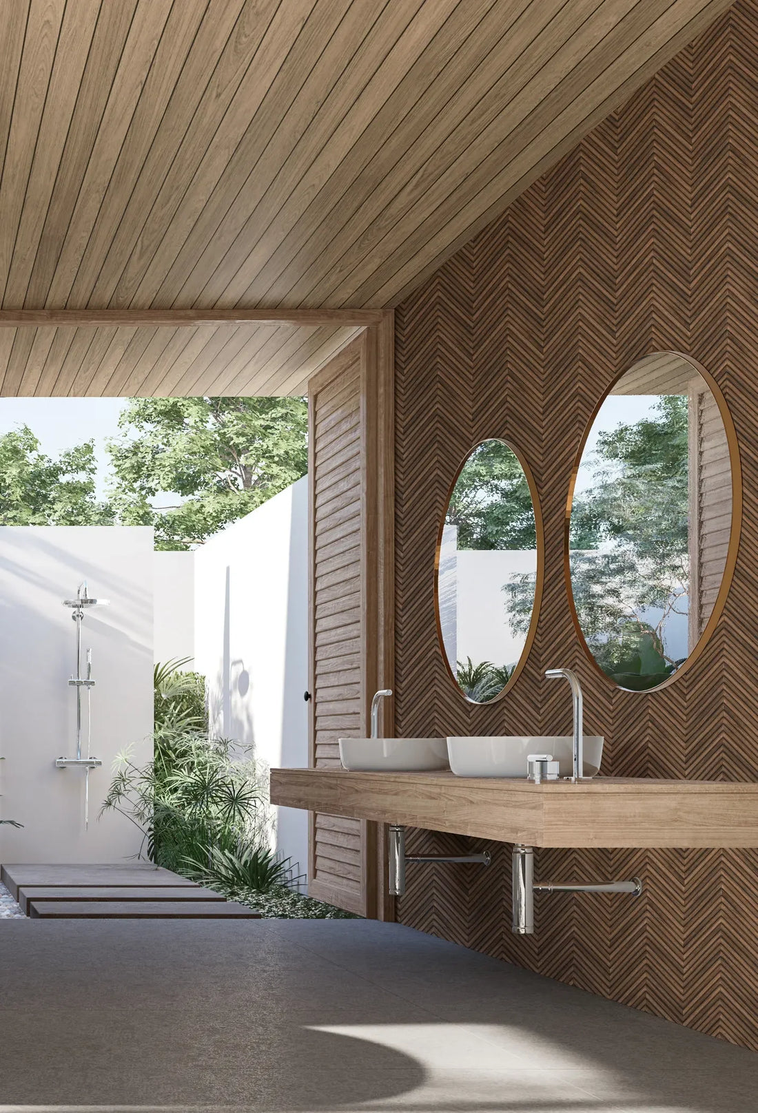 Marburg Travertino 33378 brown chevron wood-look wallpaper