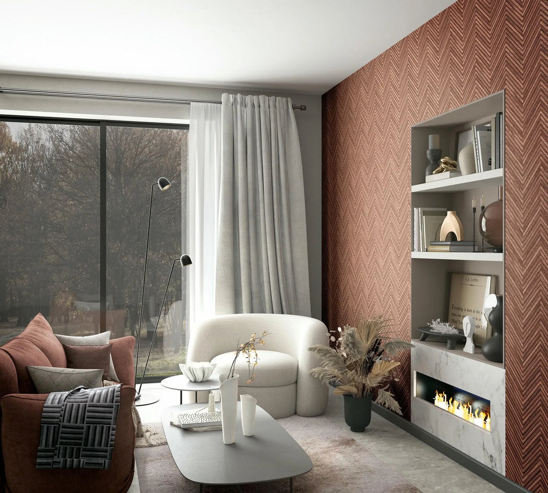 Marburg Travertino 33379 deep brown wood-look chevron stripe wallpaper
