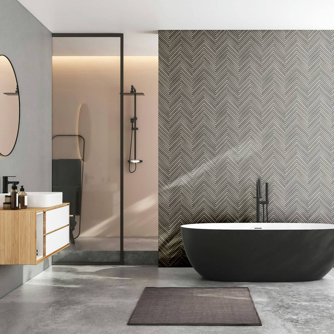 Marburg Travertino 33380 charcoal grey chevron wood-look geometric wallpaper