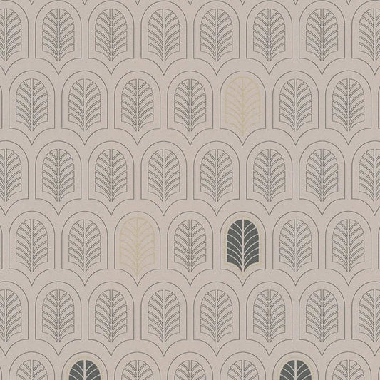 Closeup of a wallpaper showing its Art-Deco, Brown, Contemporary, Geometric, Neutrals, Two-tone pattern, color, and texture.