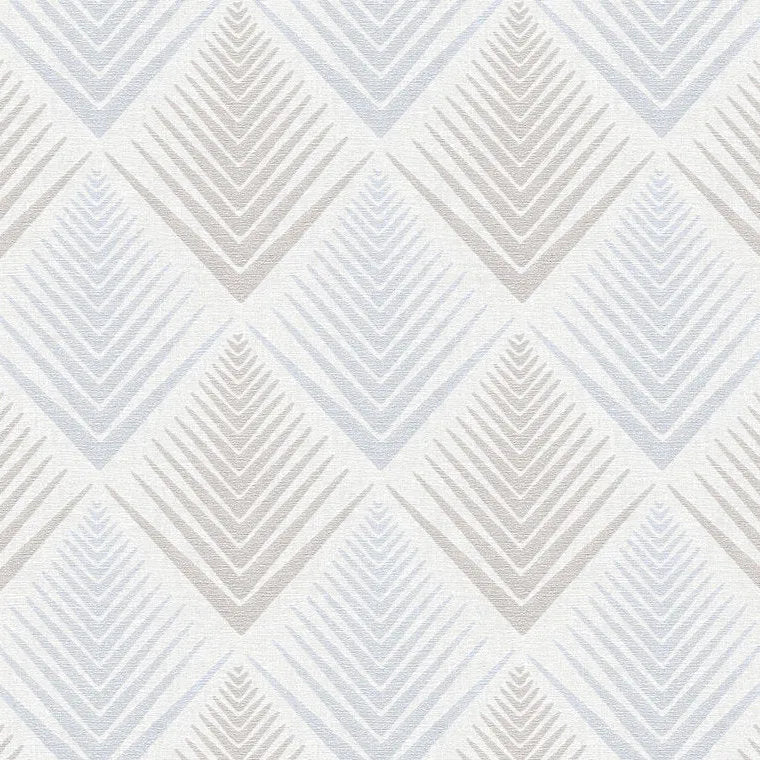 Closeup of a wallpaper showing its Blue, Chevron, Contemporary, Geometric, Neutrals, Two-tone pattern, color, and texture.