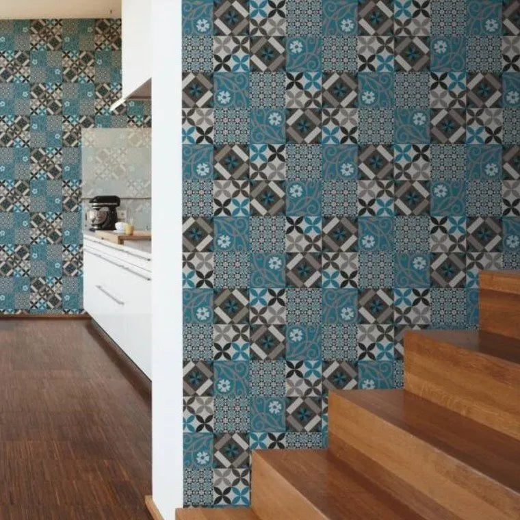 Wallpaper installed in a room showing its full pattern, color