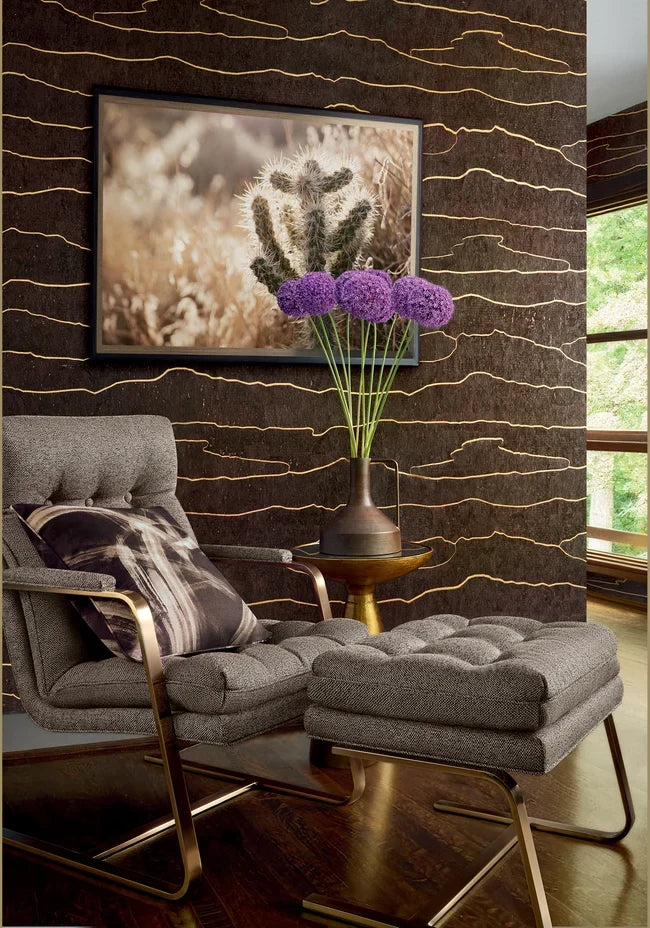 Thibaut Cloud Mosaic Gold Bark T24407 cork wallpaper with gold metallic lines