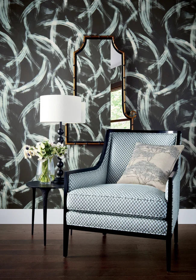 Thibaut Magnus Charcoal T24449 abstract brushstroke wallpaper sample