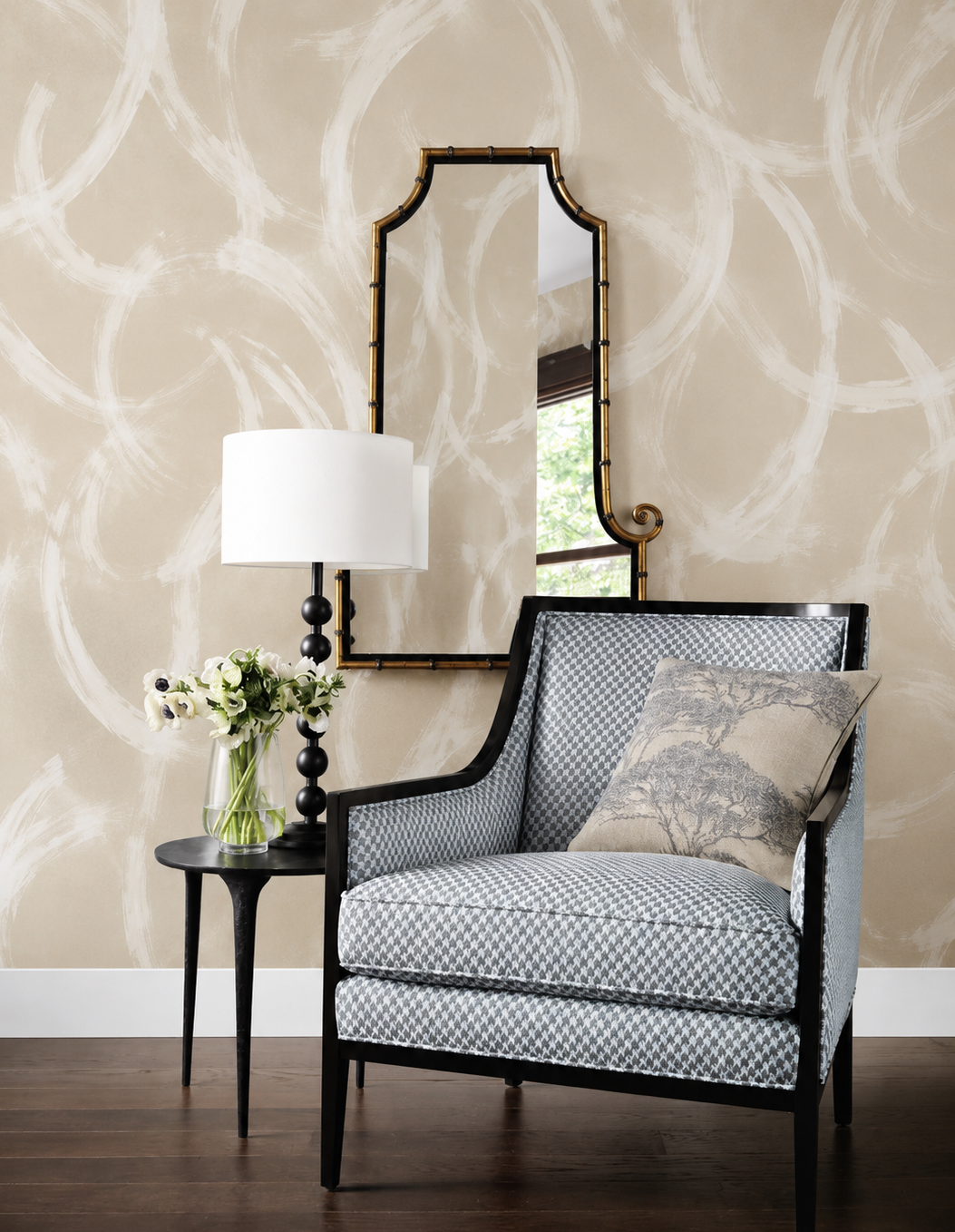 Thibaut Magnus Beige T24450 abstract brushstroke wallpaper with warm beige ground and soft white strokes