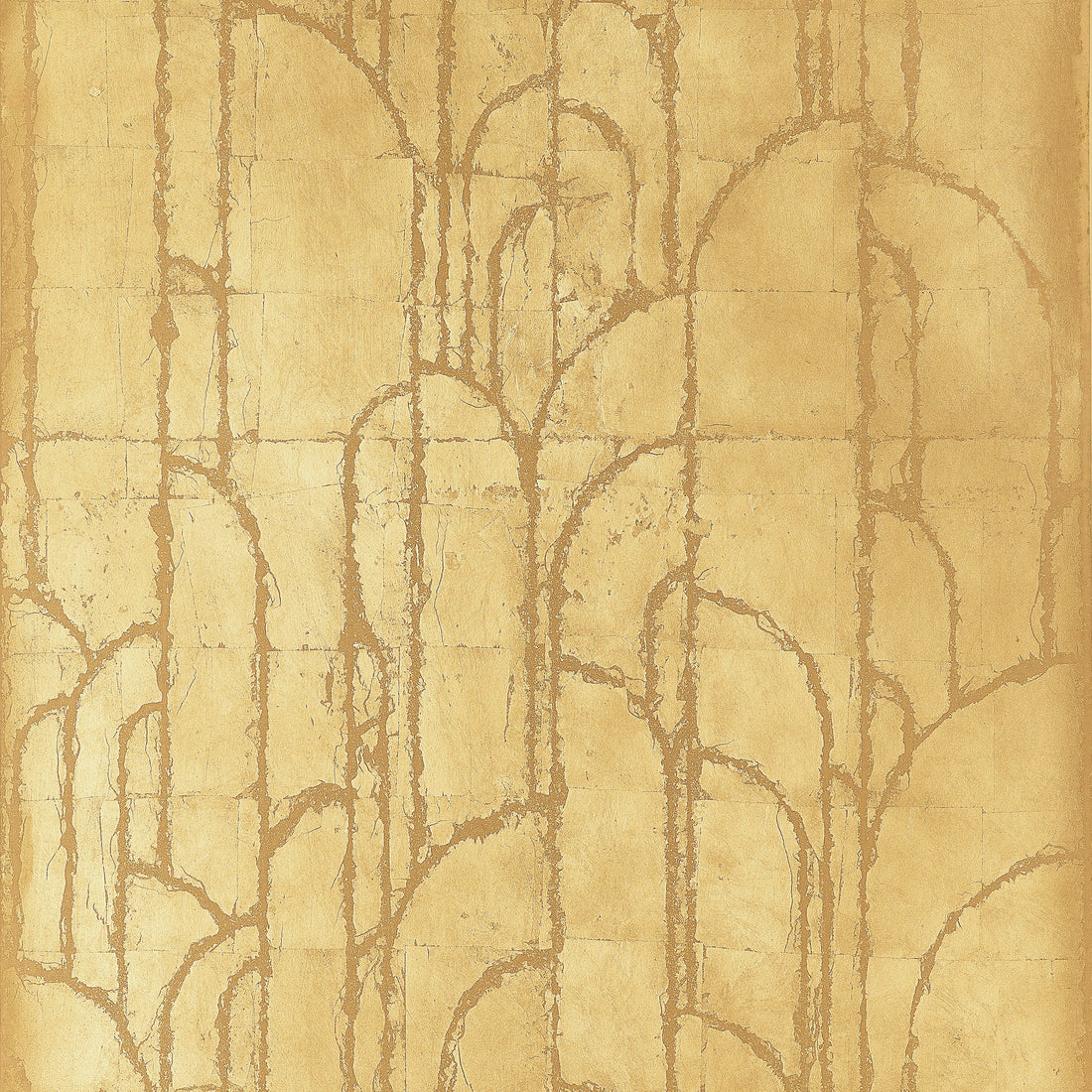 Thibaut Deco Moon Gold T24414 wallpaper with Art Deco arches in brushed gold metal leaf.