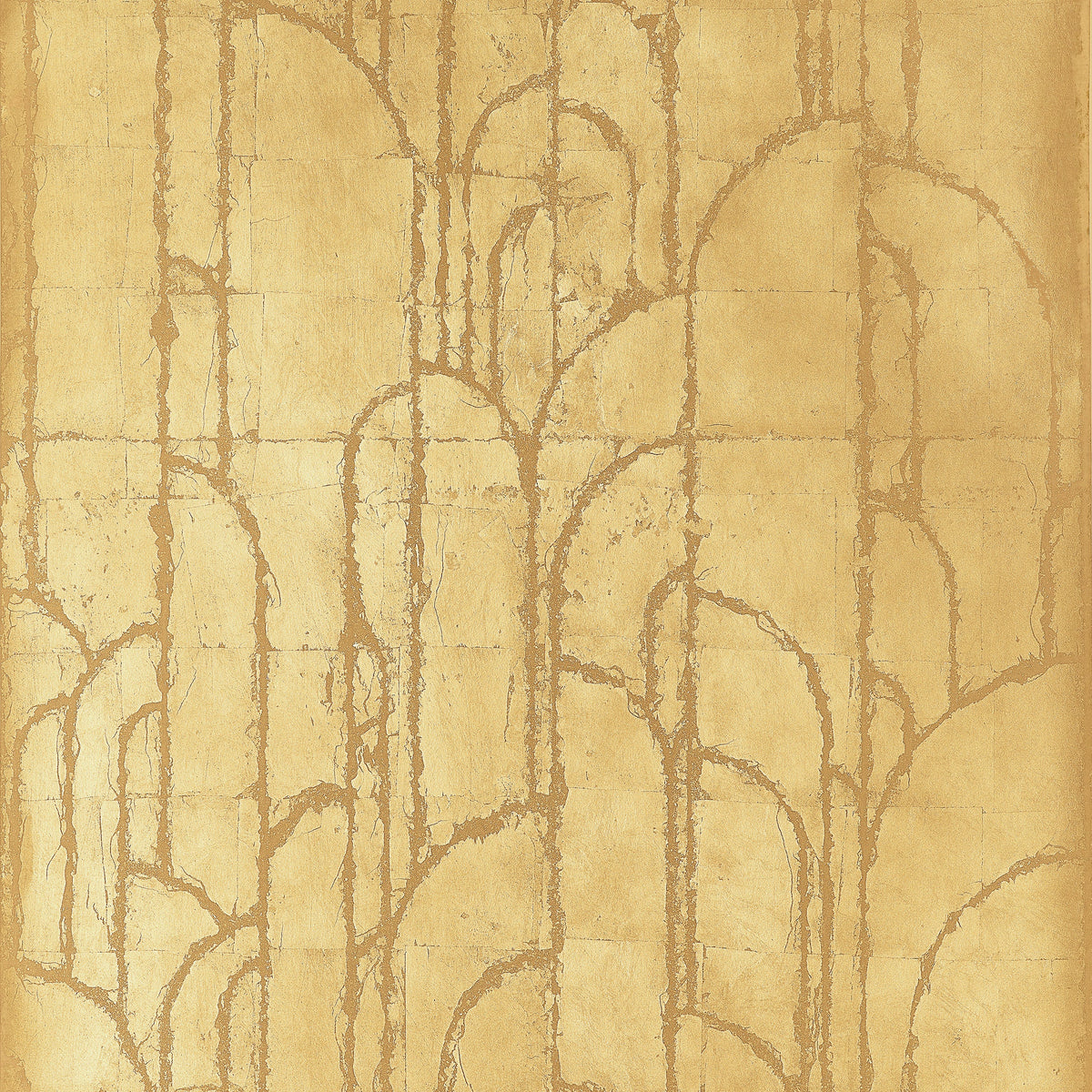 Thibaut Deco Moon Gold T24414 wallpaper with Art Deco arches in brushed gold metal leaf.