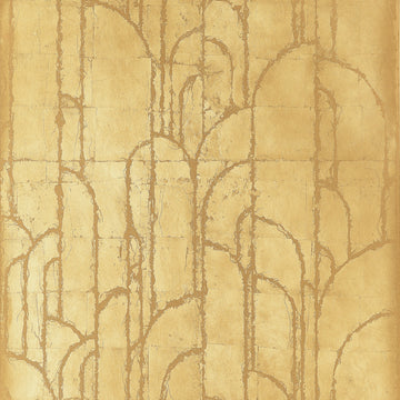 Thibaut Deco Moon Gold T24414 wallpaper with Art Deco arches in brushed gold metal leaf.
