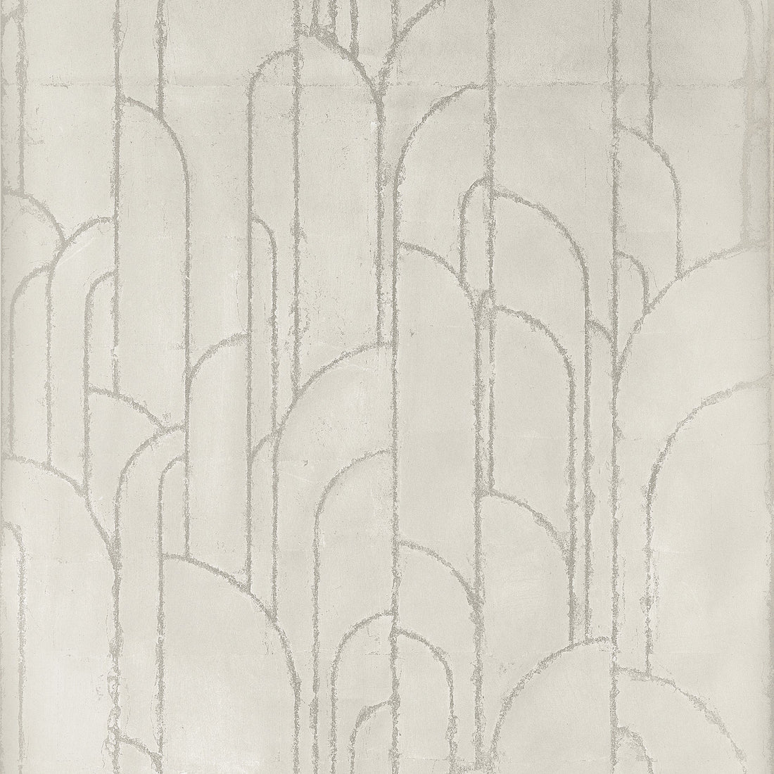 Thibaut Deco Moon Gilver T24416 wallpaper with metallic Art Deco arches in silver on a soft light ground.