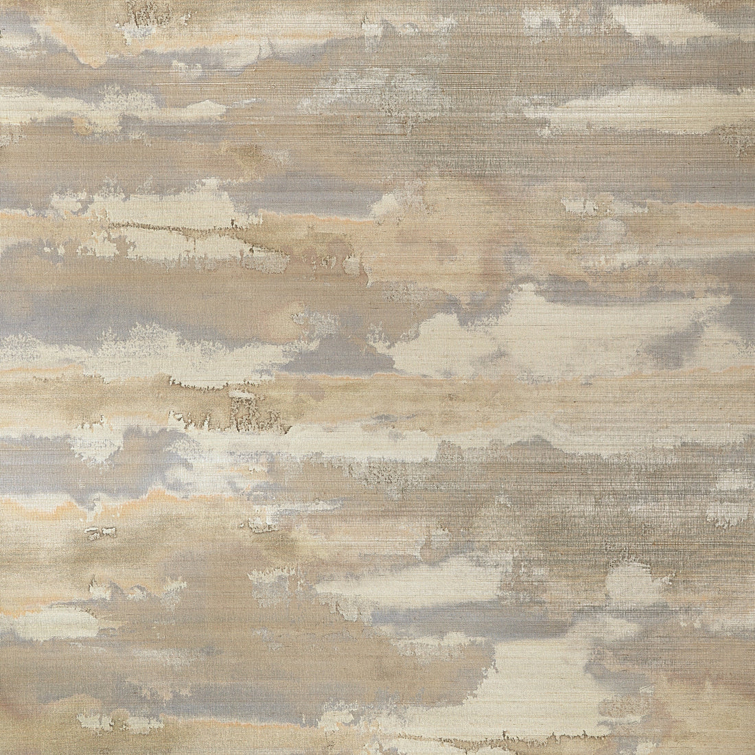 Thibaut Silver Lining wallpaper in Champagne T24420 with watercolor cloud effect on abaca grasscloth over a subtle metallic foil ground.