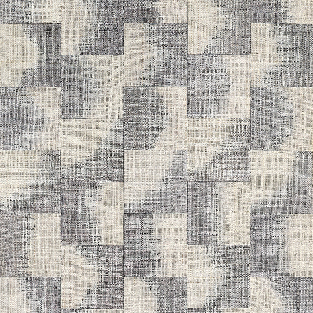 Thibaut Raffia Squares Graphite T24430 wallpaper with patchwork raffia squares in graphite grey and cream.